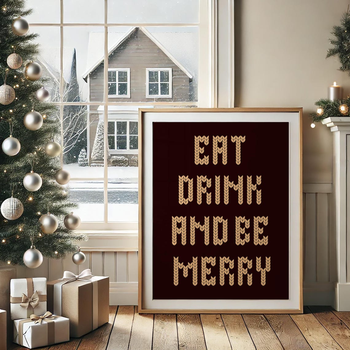 Eat Drink and Be Merry Knit Lettering Festive Christmas Poster - Image 3