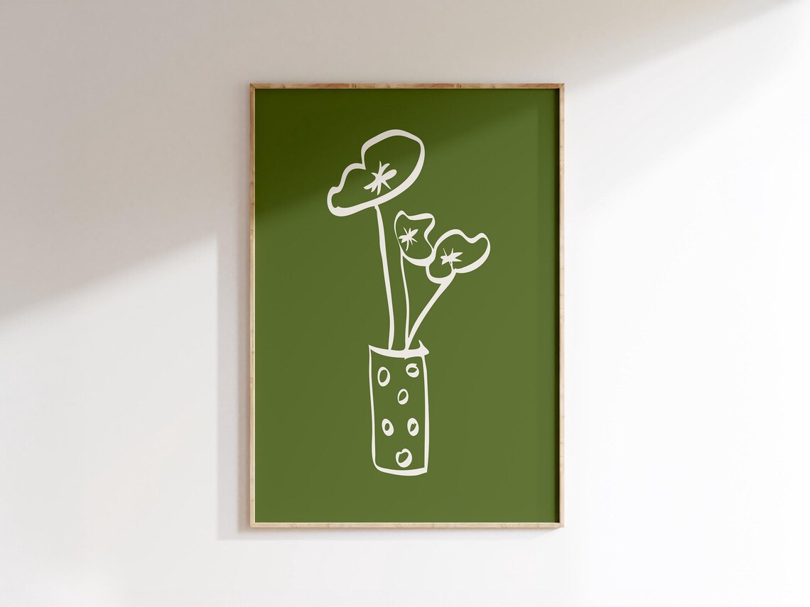 Olive Green Stripe Botanical Decor, Minimalist Prints - Image 2