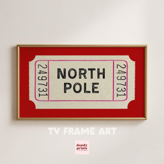North Pole Retro Red Vintage Christmas Ticket Stub Holiday Poster