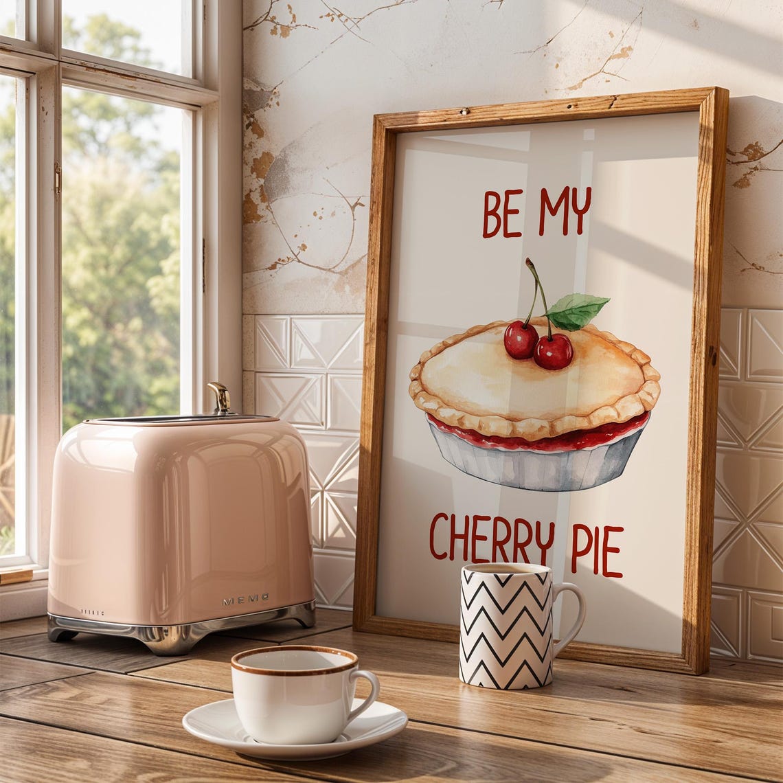 Be My Cherry Pie Watercolor Dessert Illustration Kitchen Poster - Image 3