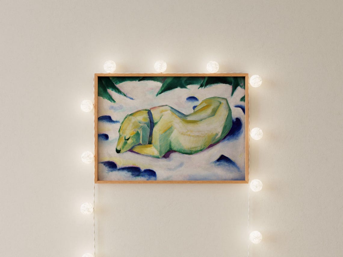 Franz Marc Style Sleeping Dog In Blue Snow Expressionist Art Print - Image 3