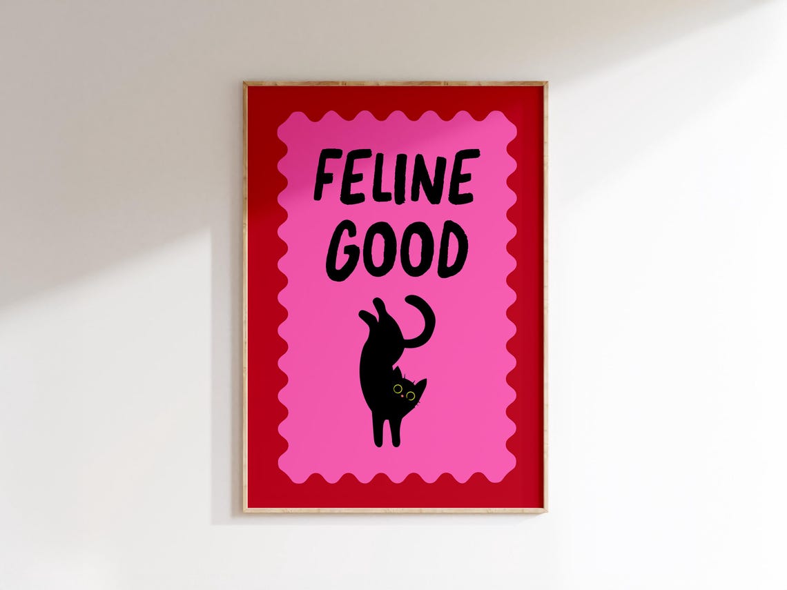 Feline Good Funny Black Cat Pink Maximalist Quote Art Poster - Image 2