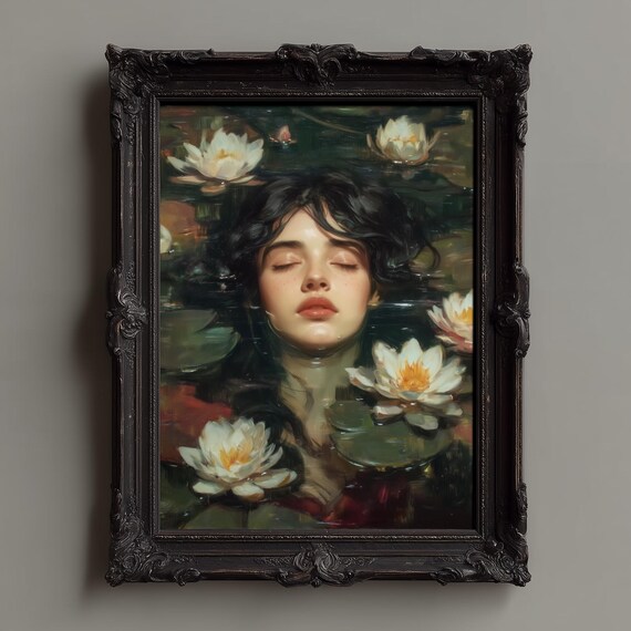 Ophelia Style Woman Floating Among Water Lilies Gothic Poster