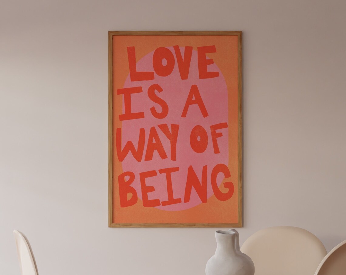 Boho Love Is A Way Typography Poster, Retro 70s