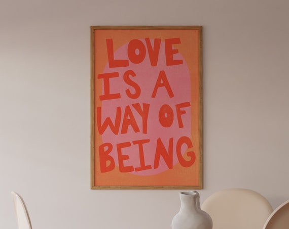 Boho Love Is A Way Typography Poster, Retro 70s