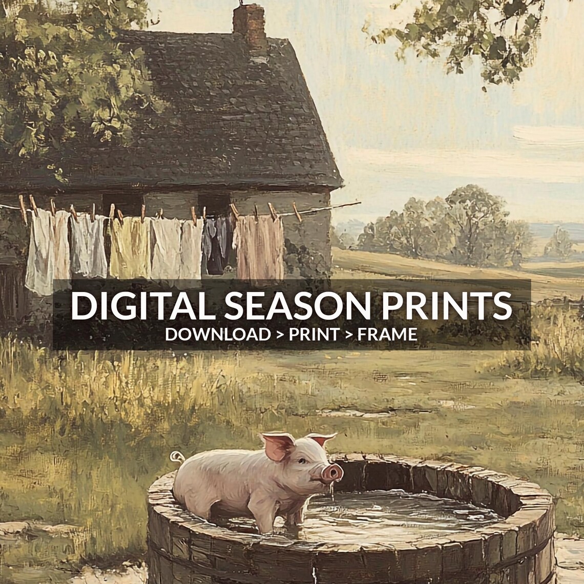 Vintage Pig Art Print, Farmhouse Cottagecore Decor - Image 6