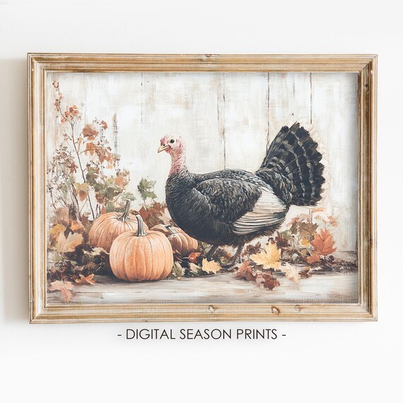 Thanksgiving Turkey Pumpkin Patch Vintage Autumn Farmhouse Fall Poster