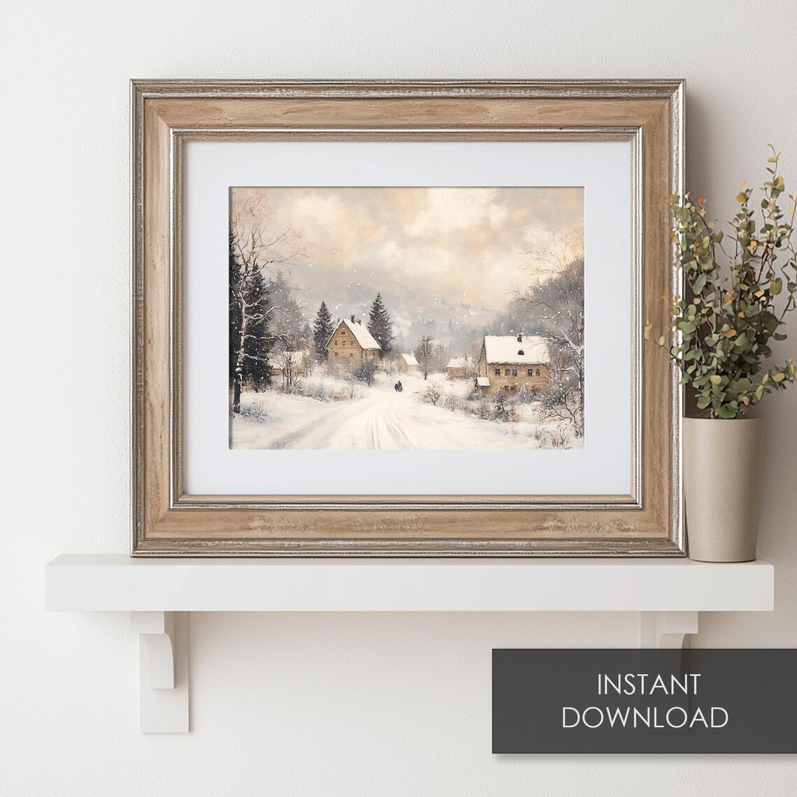 Snowy Country Hamlet Winter Road Sepia Landscape Art Scene Poster - Image 6