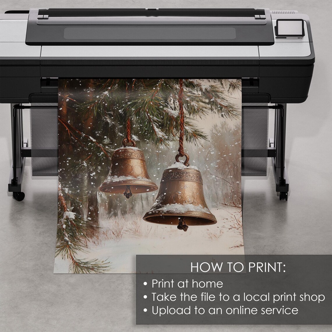 Bronze Church Bells Snowy Pine Branch Vintage Christmas Winter Poster - Image 5