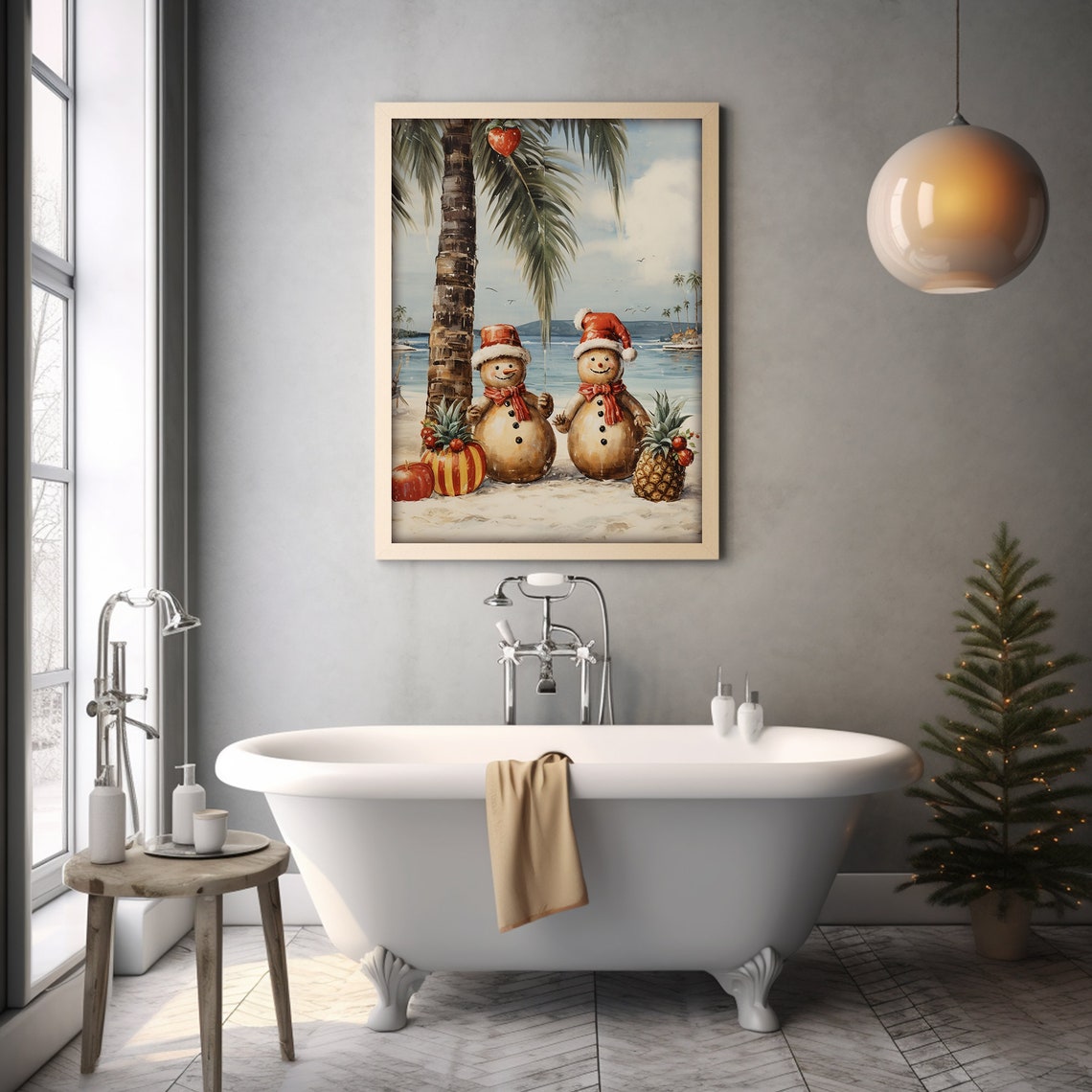 Snowmen on Tropical Beach Palm Trees Fun Christmas Holiday Poster - Image 2