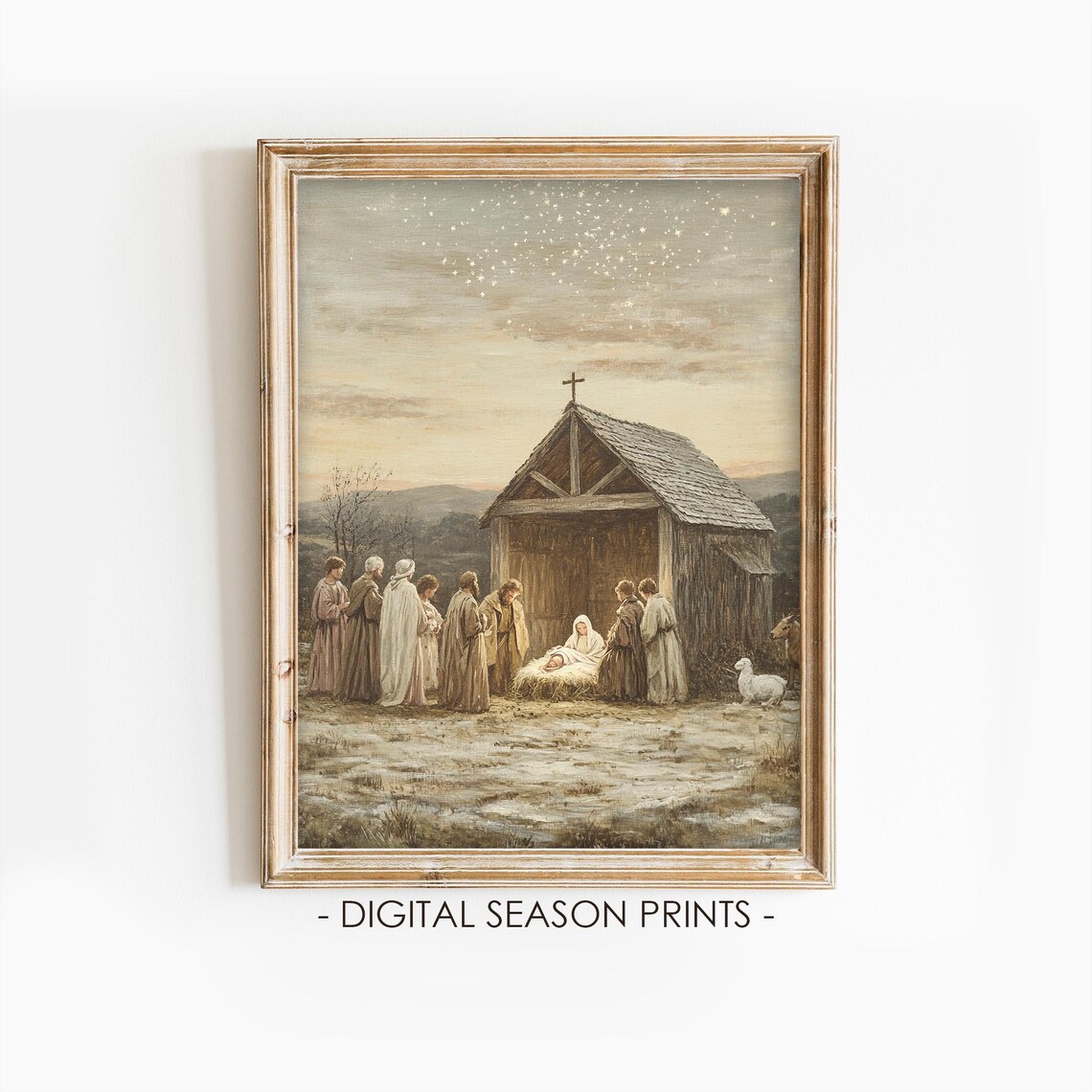 Vintage Nativity Scene, Christian Christmas Art Print
