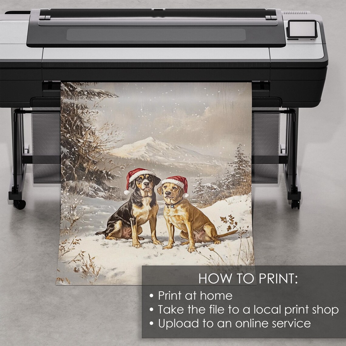 Two Dogs Santa Hats Snowy Mountain Vintage Christmas Dog Poster - Image 5