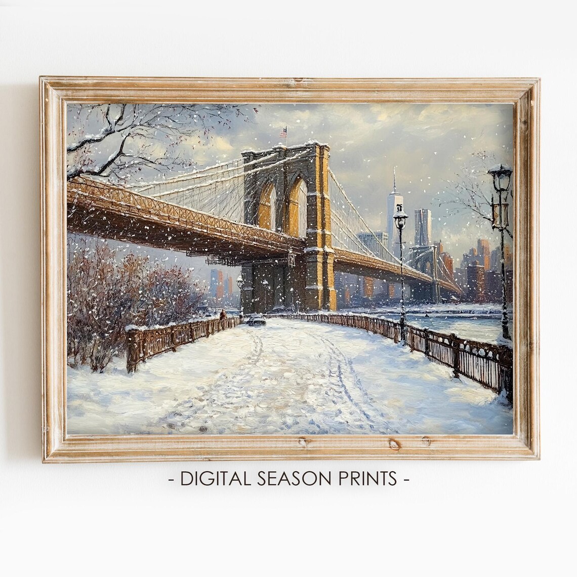 Brooklyn Bridge Snowy Daytime Winter Promenade City Art Poster