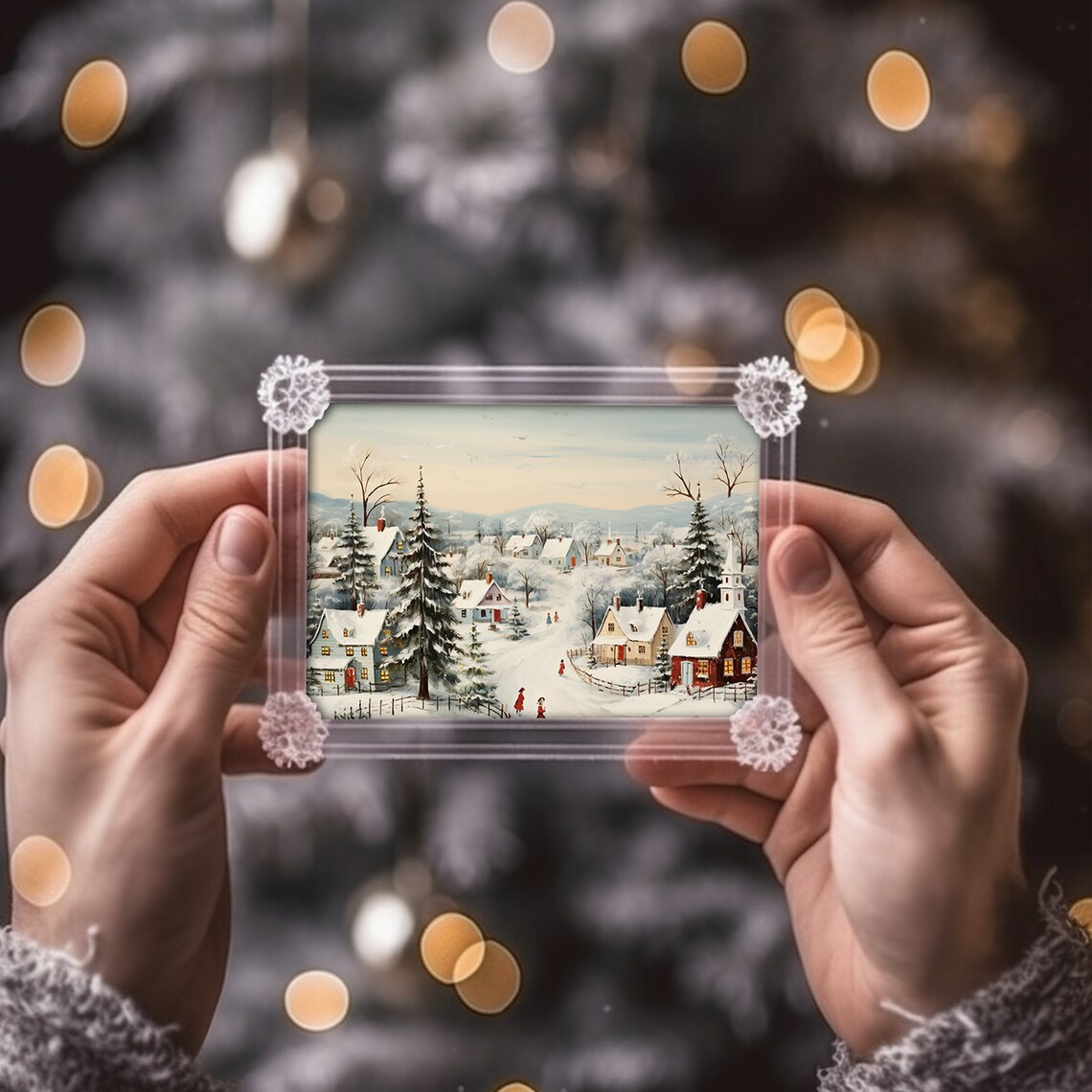Snowy Village Children Red Coats Church Vintage Christmas Art Print - Image 4