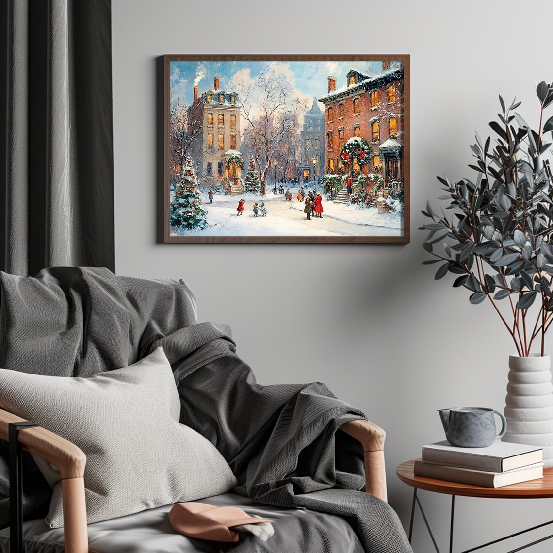 Victorian Christmas Street Snowy Brownstone Holiday Art Poster - Image 4