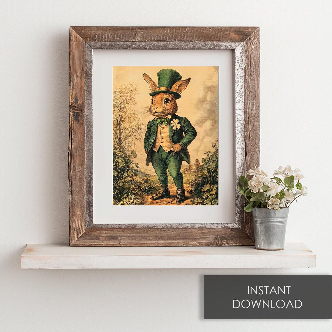 Dapper Bunny In Green Top Hat St Patricks Day Vintage Style Poster - Image 6