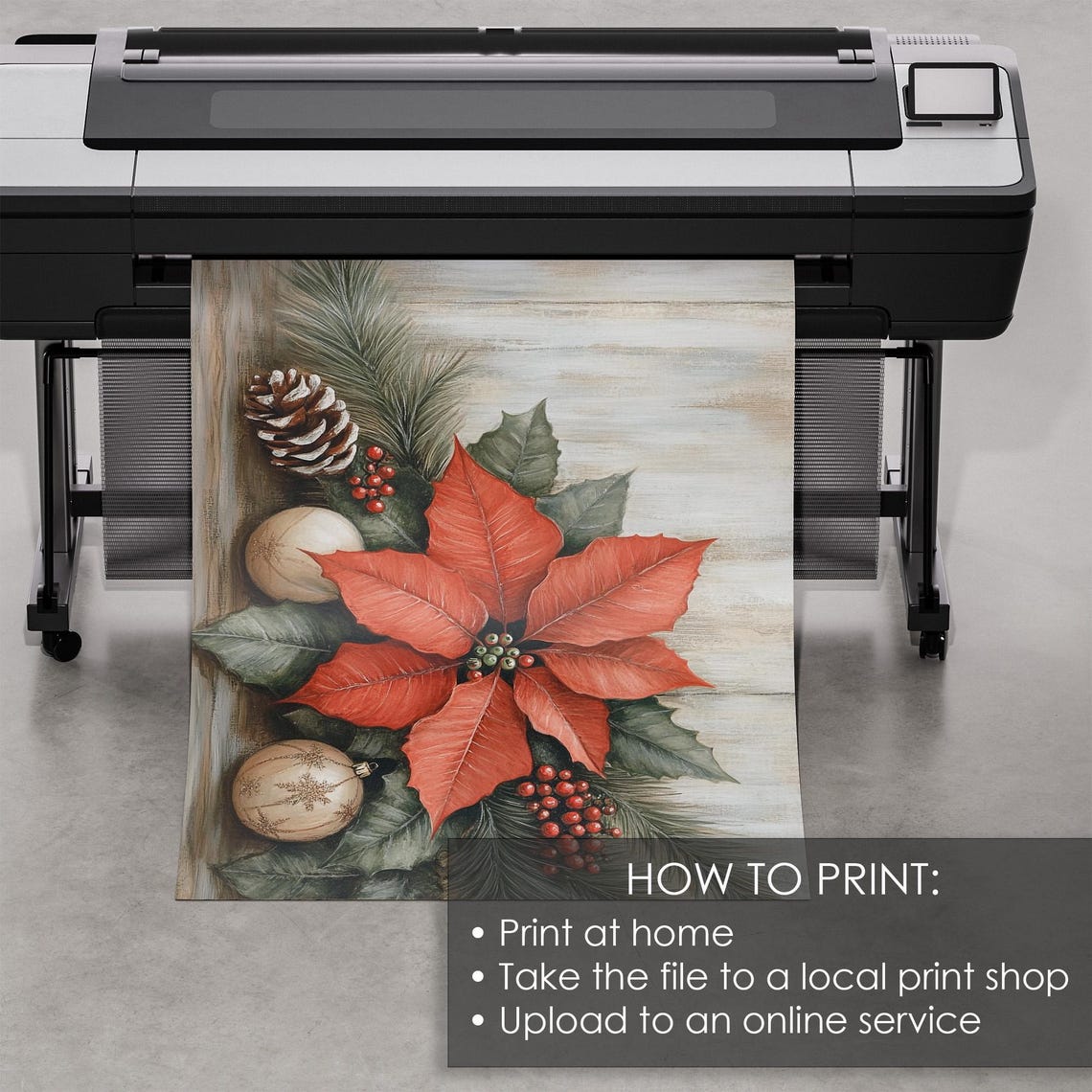 Red Poinsettia Christmas Bloom with Ornaments Holiday Floral Poster - Image 5