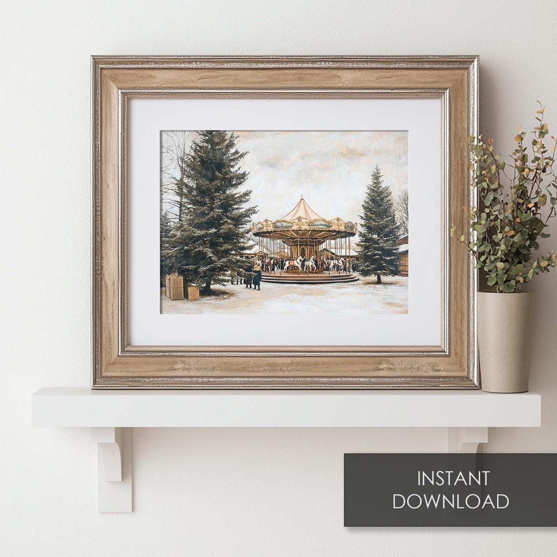 Vintage Carousel Snowy Pines Christmas Market Holiday Poster - Image 6
