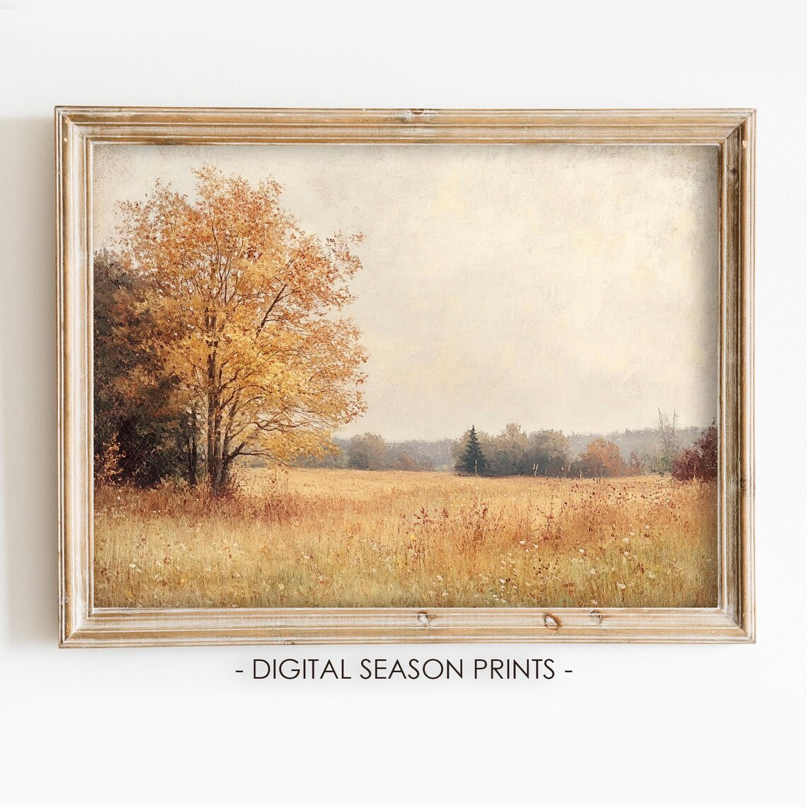 Autumn Golden Tree in a Wildflower Field Vintage Oil Painting Poster