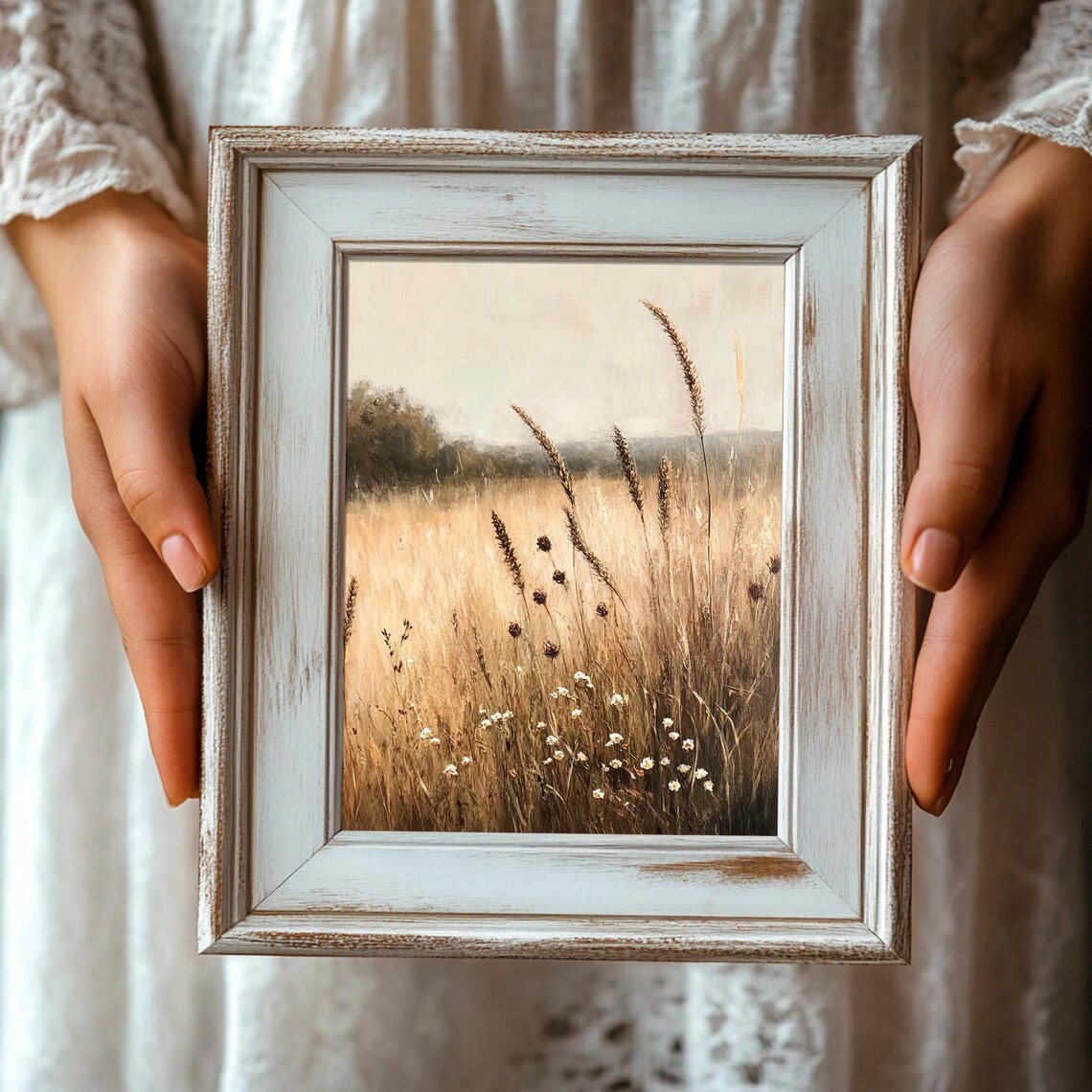 Tall Golden Grass Seed Heads Misty Field Minimalist Autumn Poster - Image 4