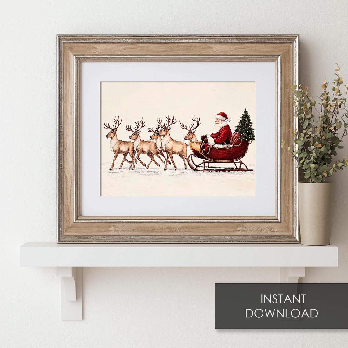 Santa Claus In Sleigh Pulled By Five Reindeer Christmas Eve Poster - Image 6