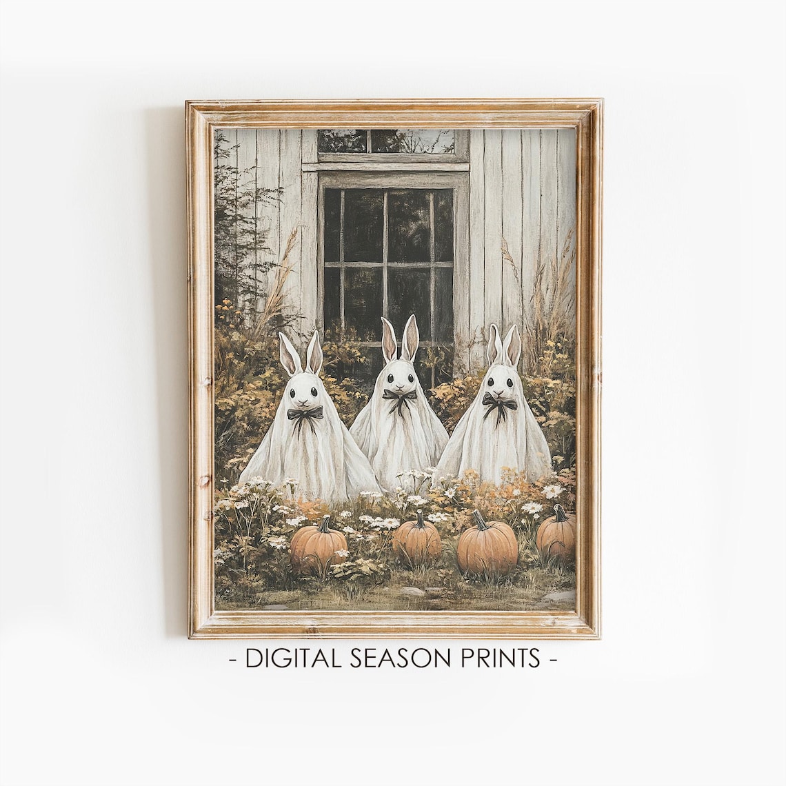 Ghost Sheet Rabbits Pumpkin Patch Vintage Halloween Bunny Costume Poster