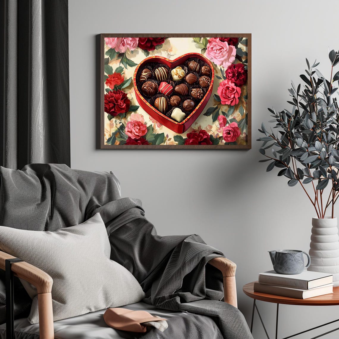 Heart Shaped Box Of Chocolates With Roses Valentines Day Gift Print - Image 4