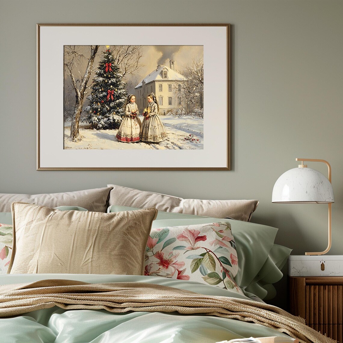 Victorian Christmas Carolers Girls With Candles By Snowy Tree Poster - Image 3