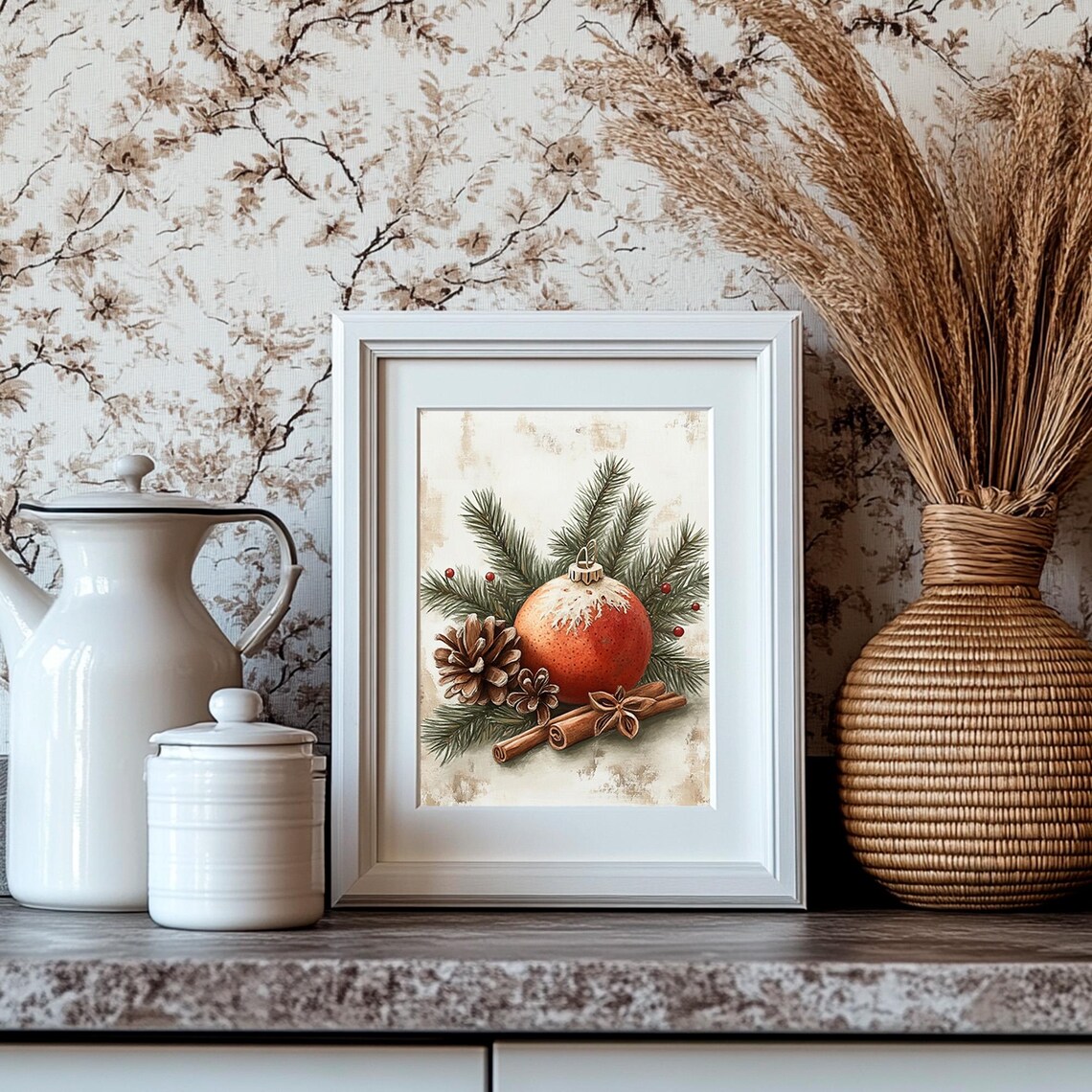 Red Christmas Ornament with Pine Cinnamon and Berries Vintage Poster - Image 4