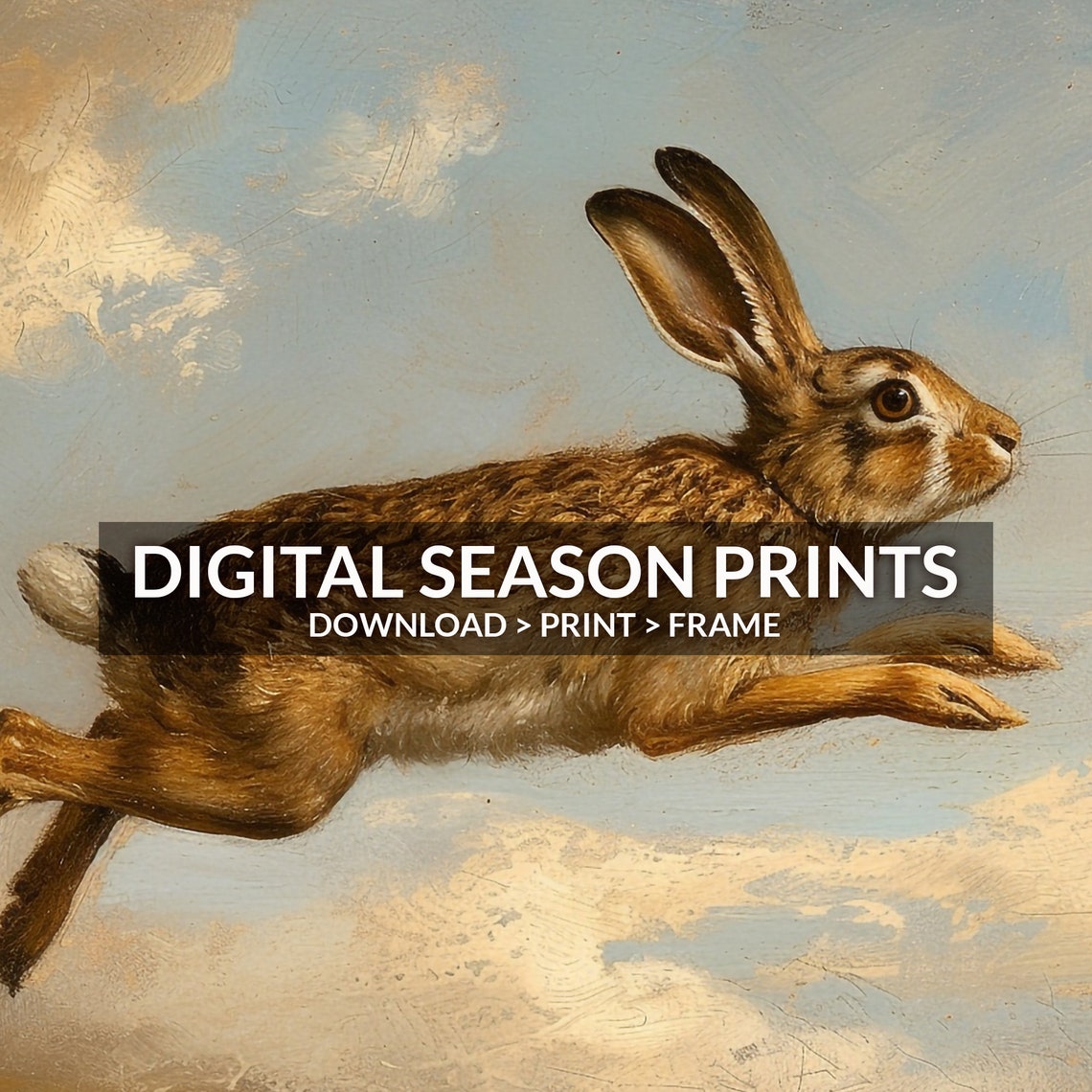 Leaping Hare Through Cloudy Sky Vintage Easter Wildlife Poster - Image 6