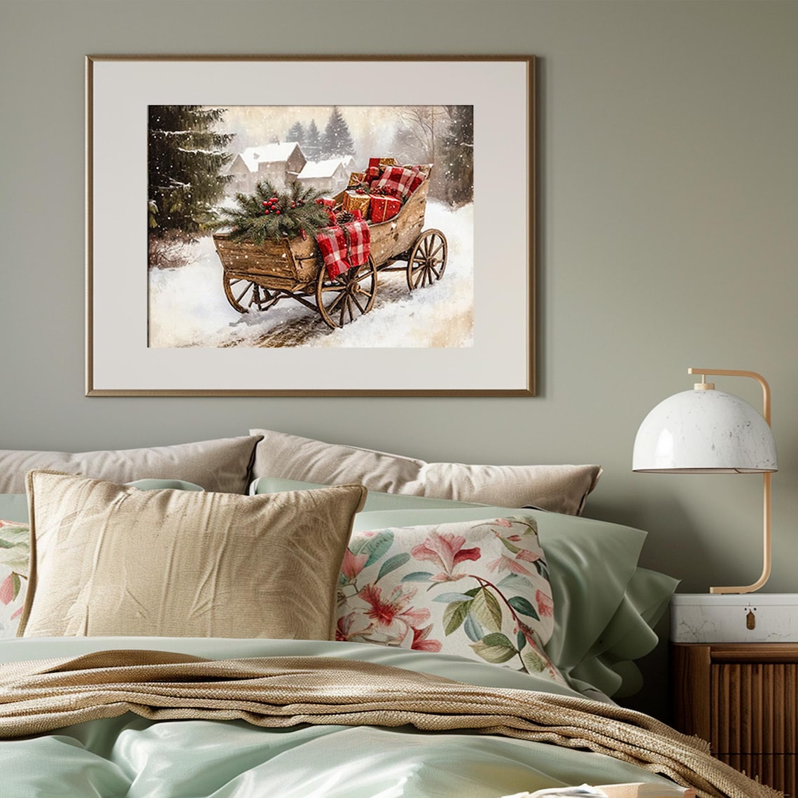 Vintage Winter Sleigh Christmas Art Print, Rustic Decor - Image 3