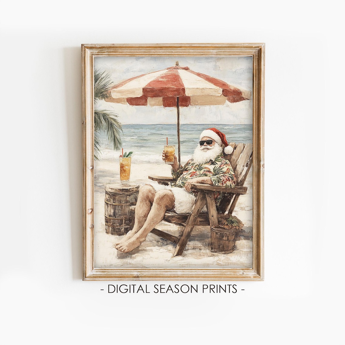 Santa Claus Vintage Christmas Beach Travel Poster