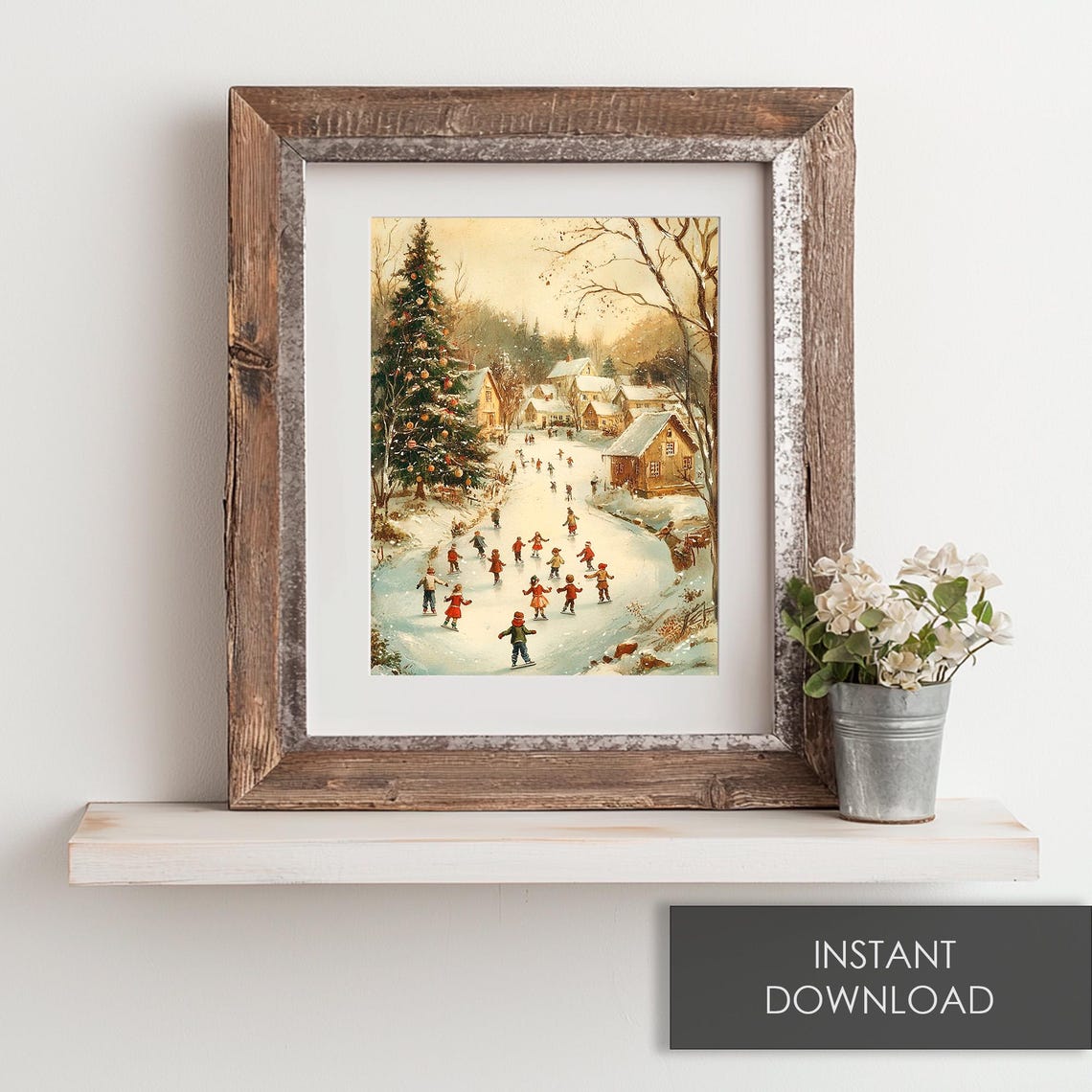 Village Pond Ice Skaters Christmas Tree Winter Holiday Poster - Image 6
