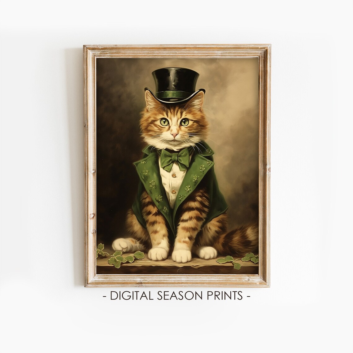 St Patricks Day Orange Cat In Green Shamrock Vest And Top Hat Poster