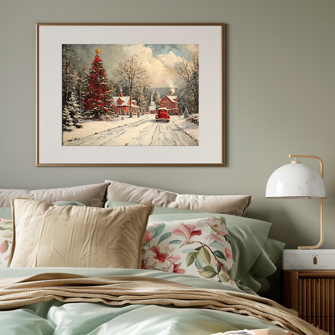 Christmas Tree Town Square with Red Truck Snowy Village Poster - Image 4
