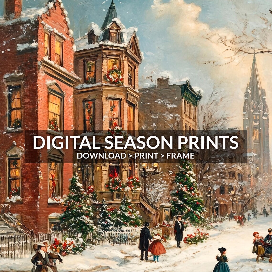 Vintage New York City Christmas Street Snowy Brownstone Winter Print - Image 3
