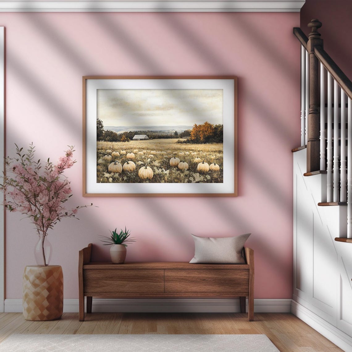 White Pumpkin Patch Field Barn Country Fall Harvest Landscape Poster - Image 2