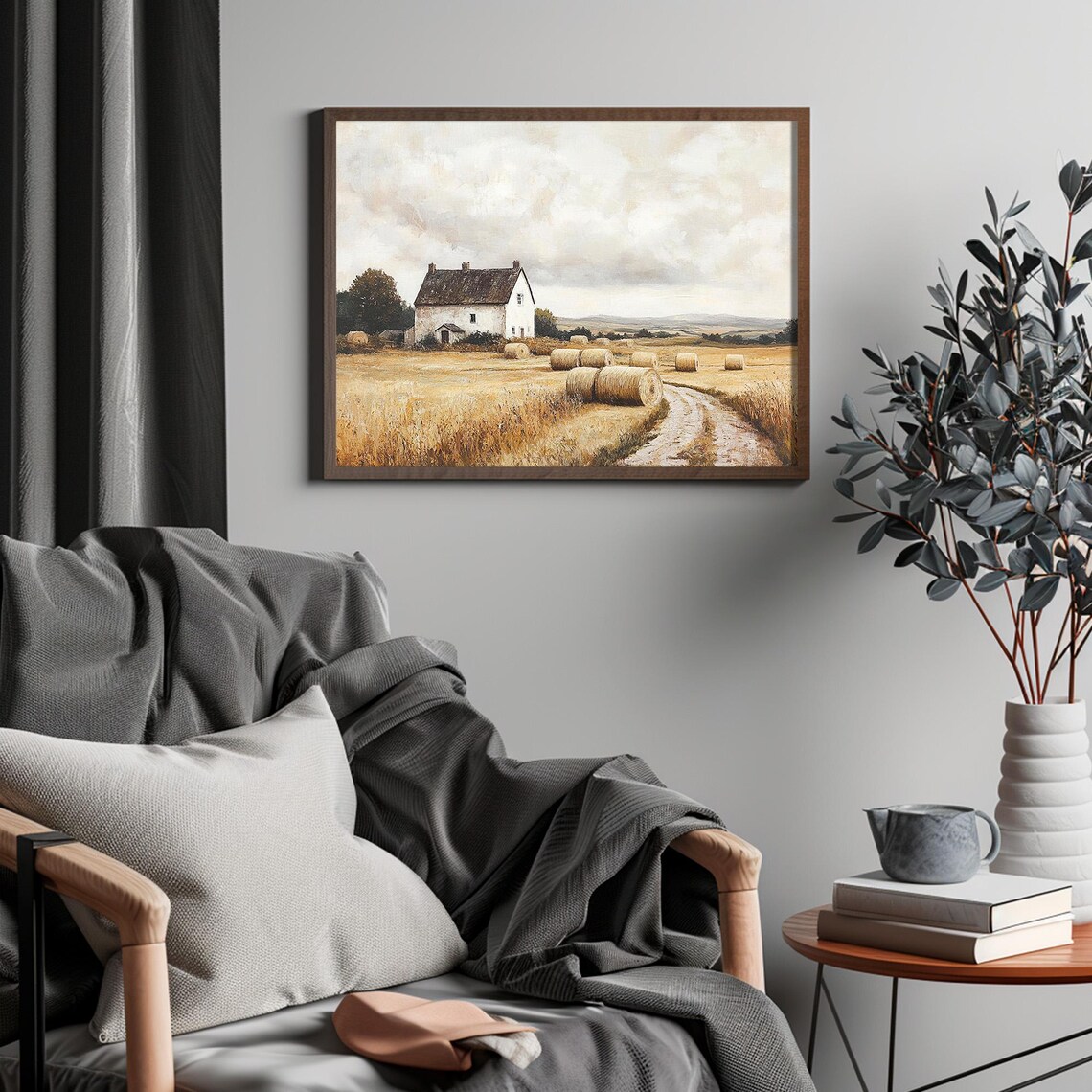 Golden Harvest Field Hay Bales Farmhouse Rustic Autumn Art Print - Image 4