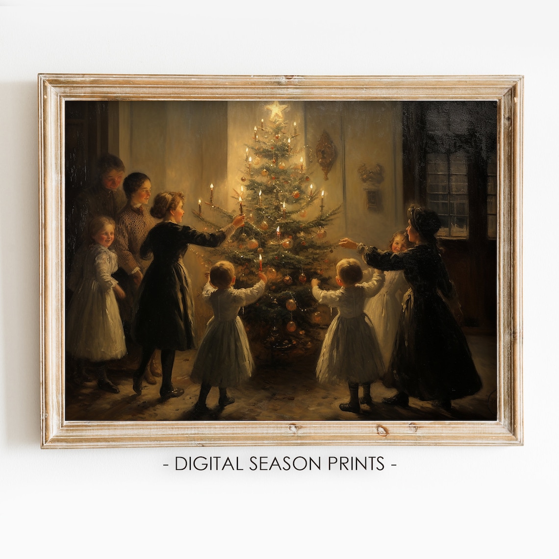 Dancing Around Christmas Tree Vintage Holiday Art Print