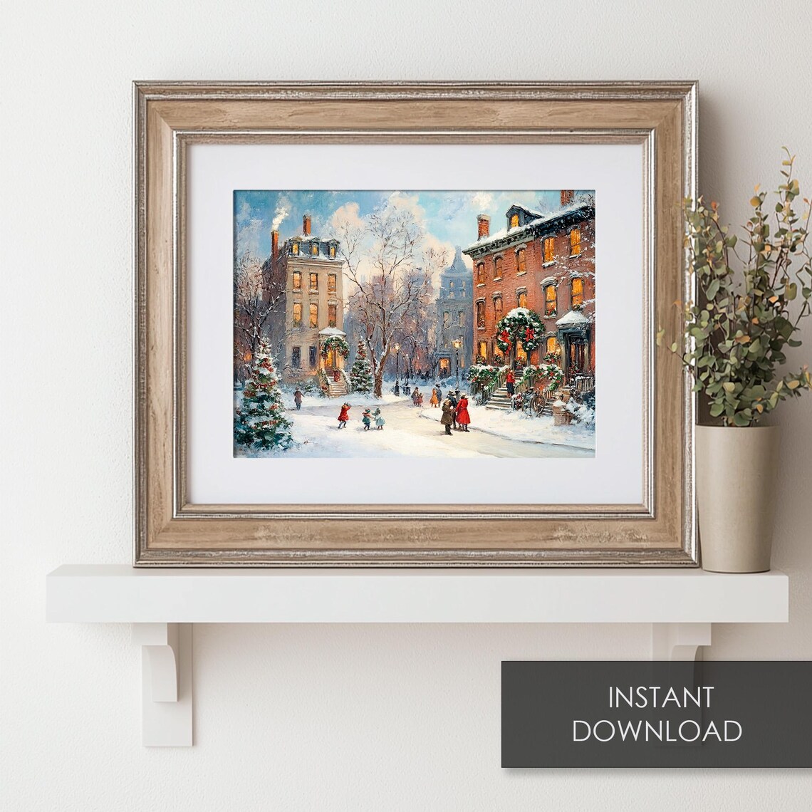 Victorian Christmas Street Snowy Brownstone Holiday Art Poster - Image 6