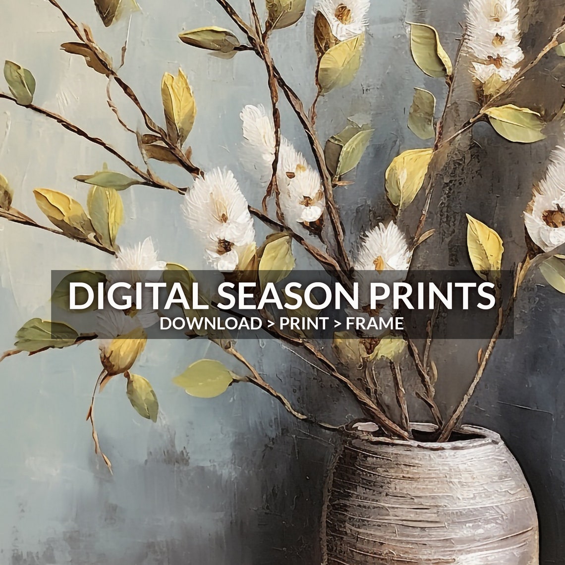 Pussy Willow Branches In Ceramic Vase Vintage Spring Easter Print - Image 6