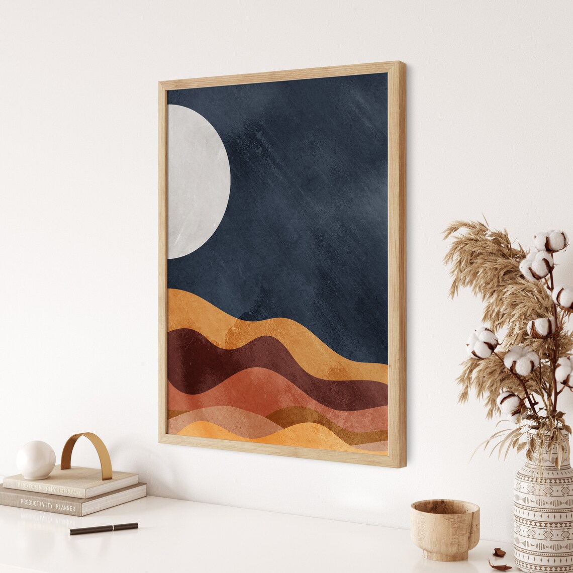 Abstract Moon Over Desert Dunes Navy Night Boho Poster For Modern Neutral Decor - Image 3
