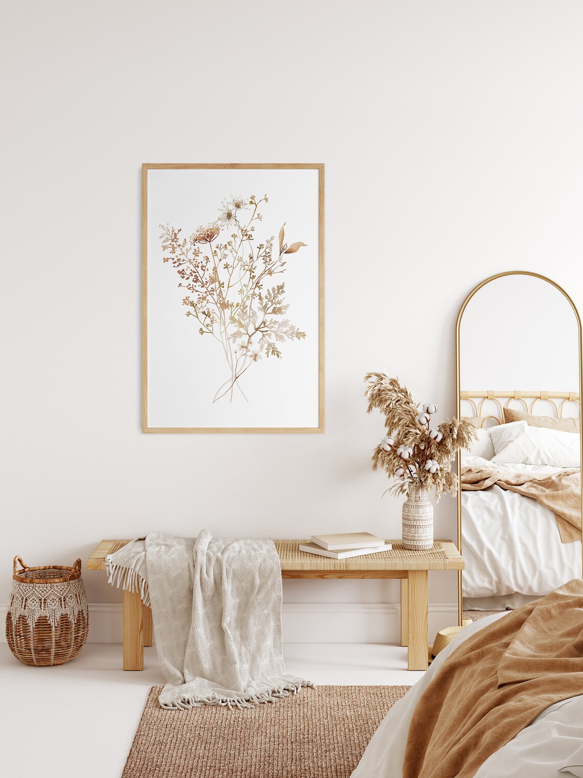 Dried Bouquet Print, Boho Fall Wildflowers Art - Image 2
