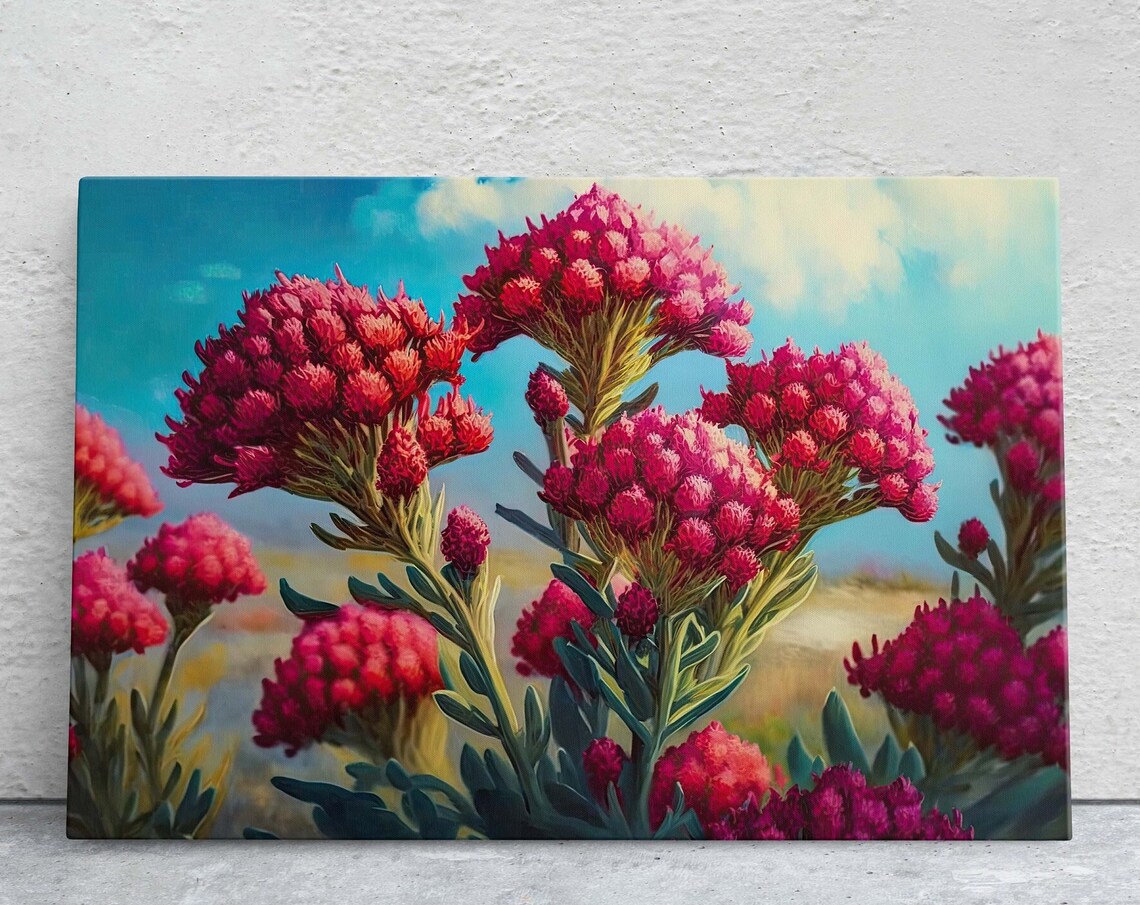 Cockscomb Celosia Wildflowers Landscape Art Print