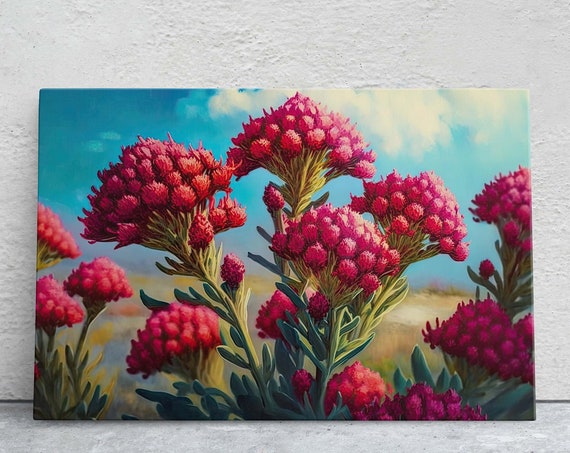 Cockscomb Celosia Wildflowers Landscape Art Print