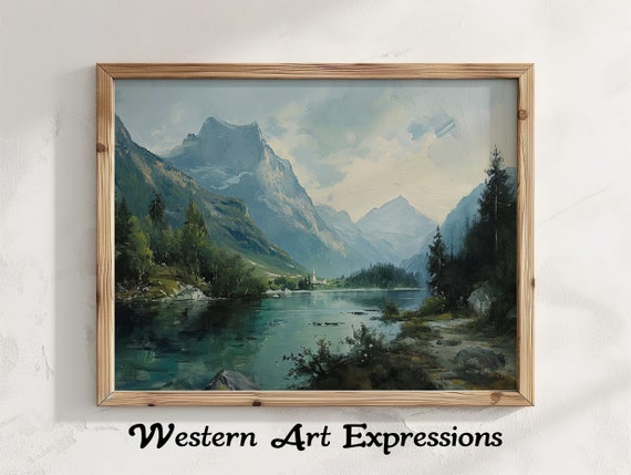 Church On The Lake Vintage Painting Landscape Oil Mountain Scenery Wall Art Living Room Artwork Serene Outdoor Scene
