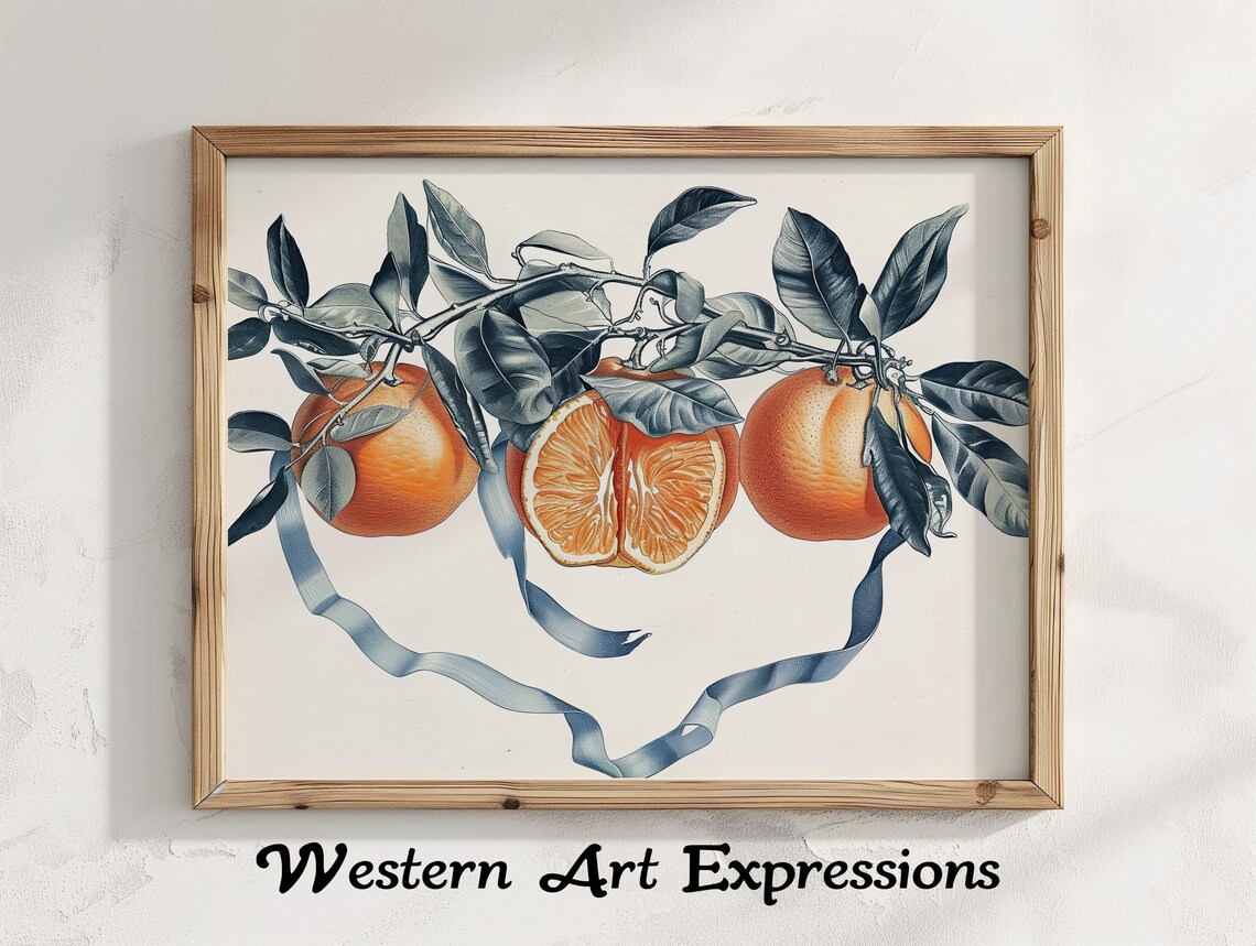 Victorian Orange Branch Botanical Illustration With Halved Fruit Poster
