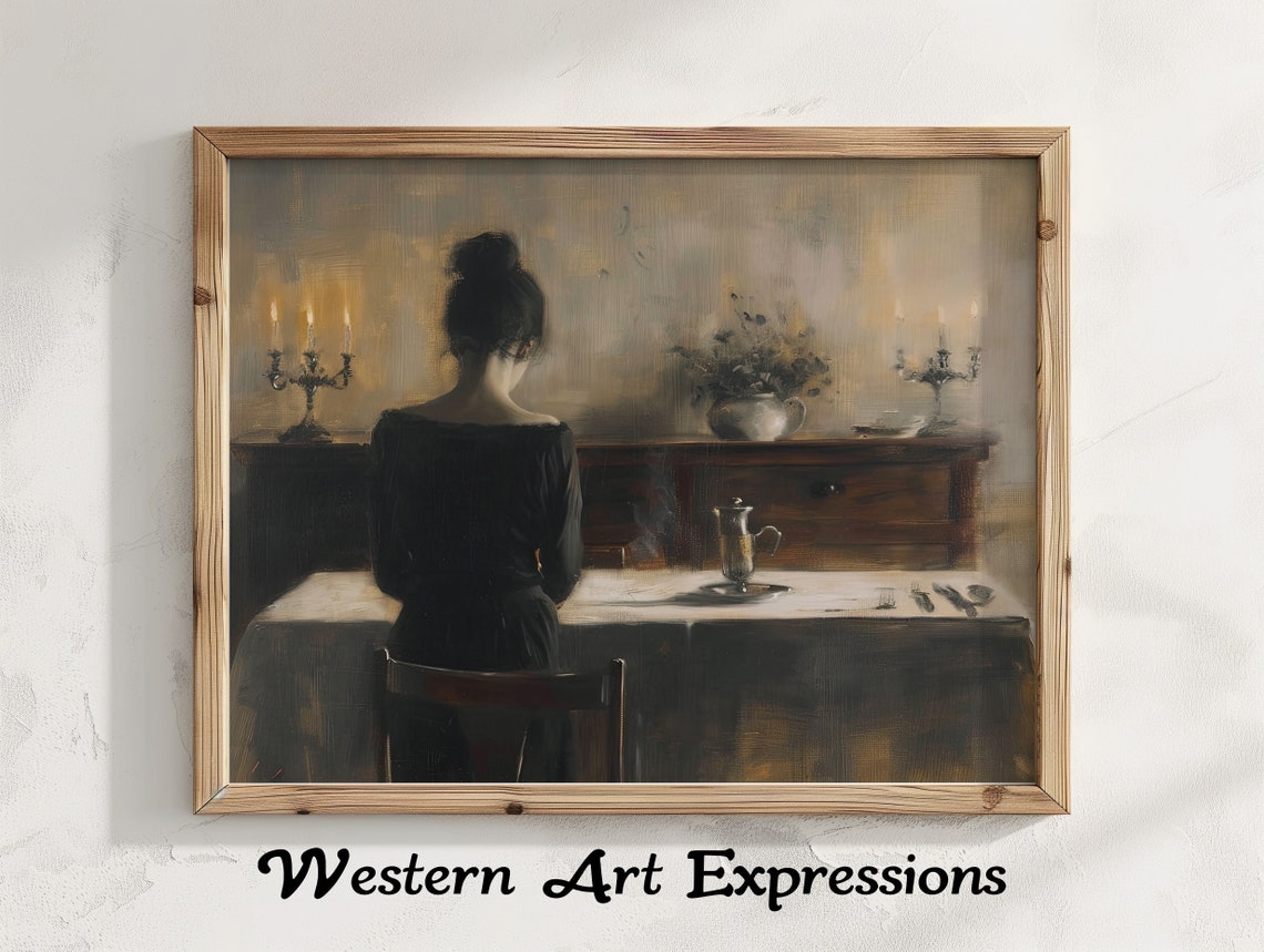 Widow Dining Alone by Candlelight Moody Vintage Interior Poster