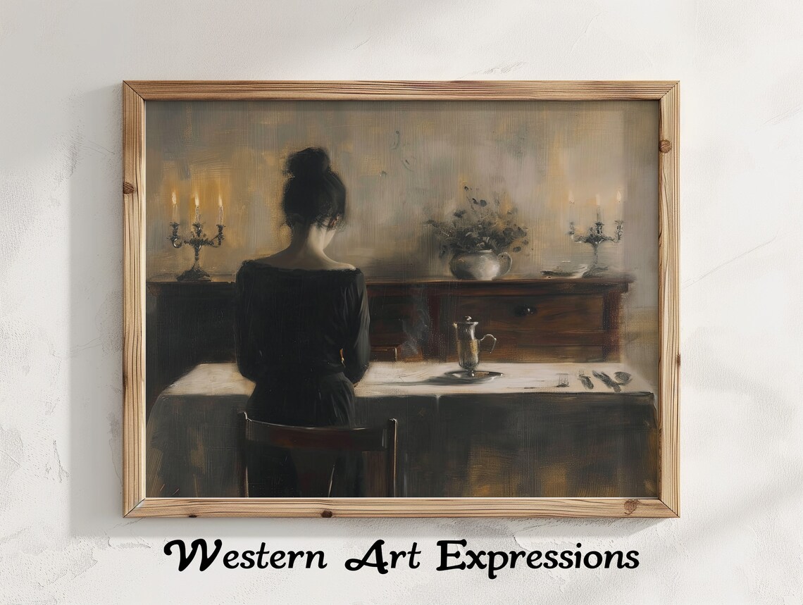Widows First Dinner Elegant Woman Canvas Art Vintage Style Painting Classic Interior Wall Decor