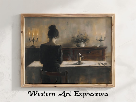 Widows First Dinner Elegant Woman Canvas Art Vintage Style Painting Classic Interior Wall Decor